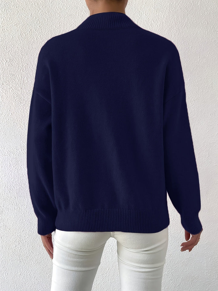 Berit | Dame Strikbluse Med Funnel Neck Og Ribkanter
