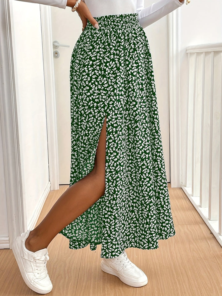Kirsten | Dame Maxinederdel Med Blomsterprint Og Slids