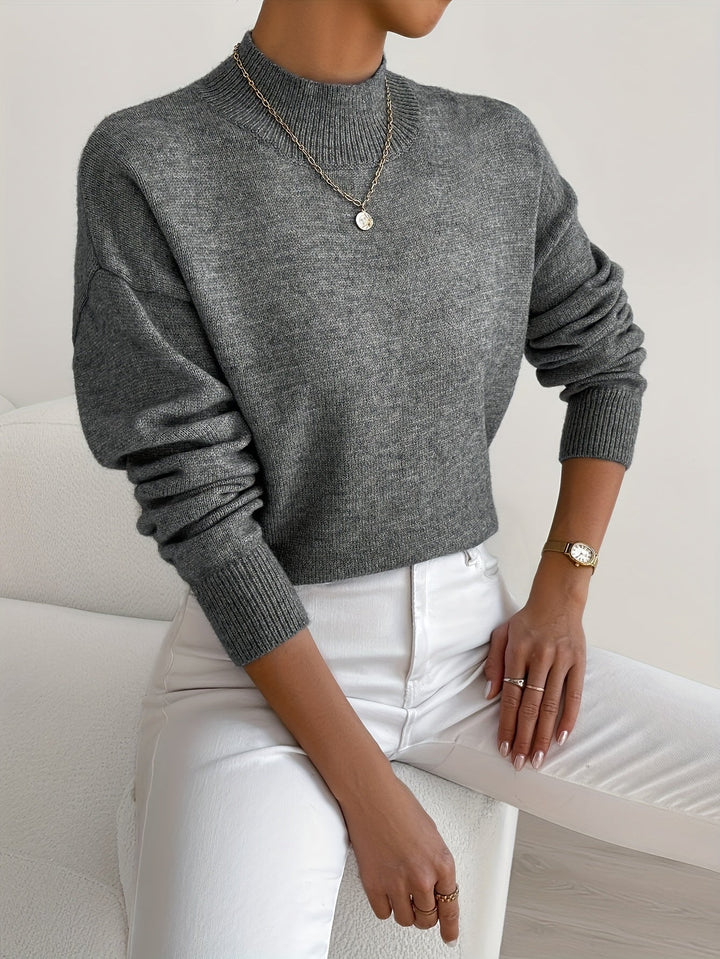 Berit | Dame Strikbluse Med Funnel Neck Og Ribkanter