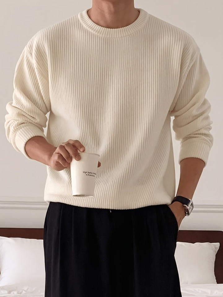 Rasmus | Herre Ribstrikket Crew-Neck Sweater Med Løs Pasform