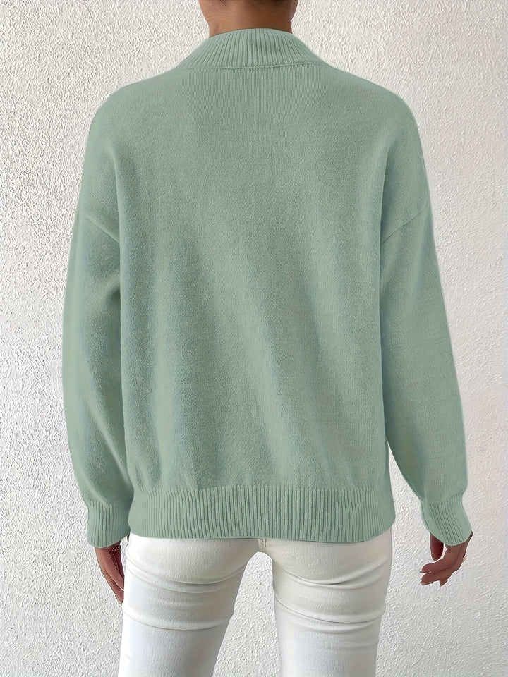 Berit | Dame Strikbluse Med Funnel Neck Og Ribkanter