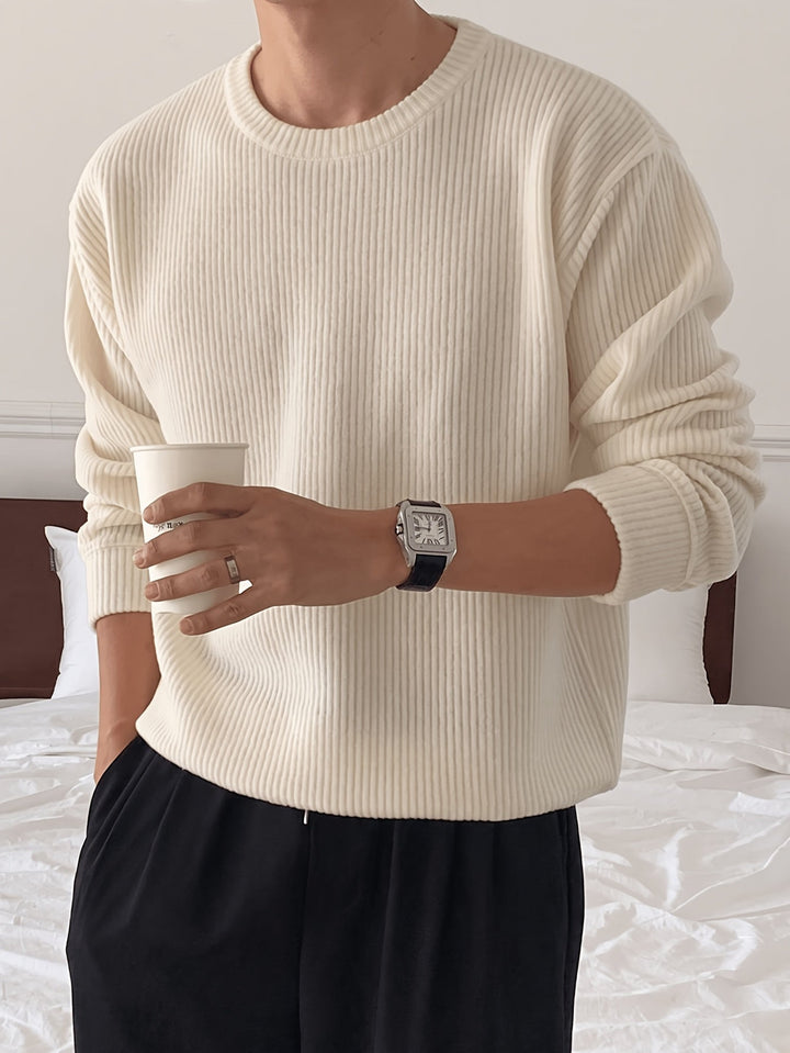 Rasmus | Herre Ribstrikket Crew-Neck Sweater Med Løs Pasform