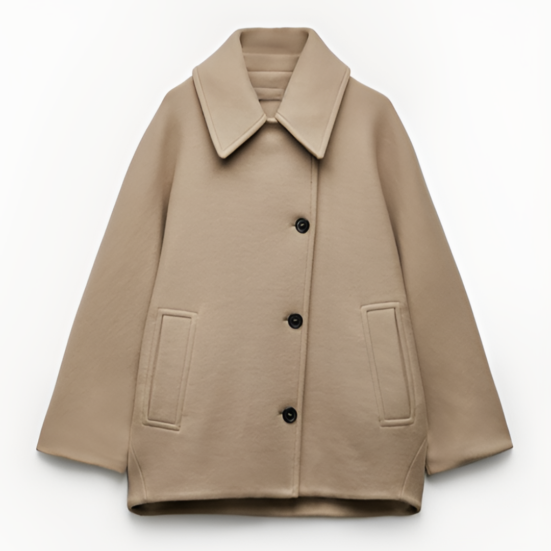 Henriette | Dame Kort Oversized Uldfrakke Med Single-Breasted Lukning
