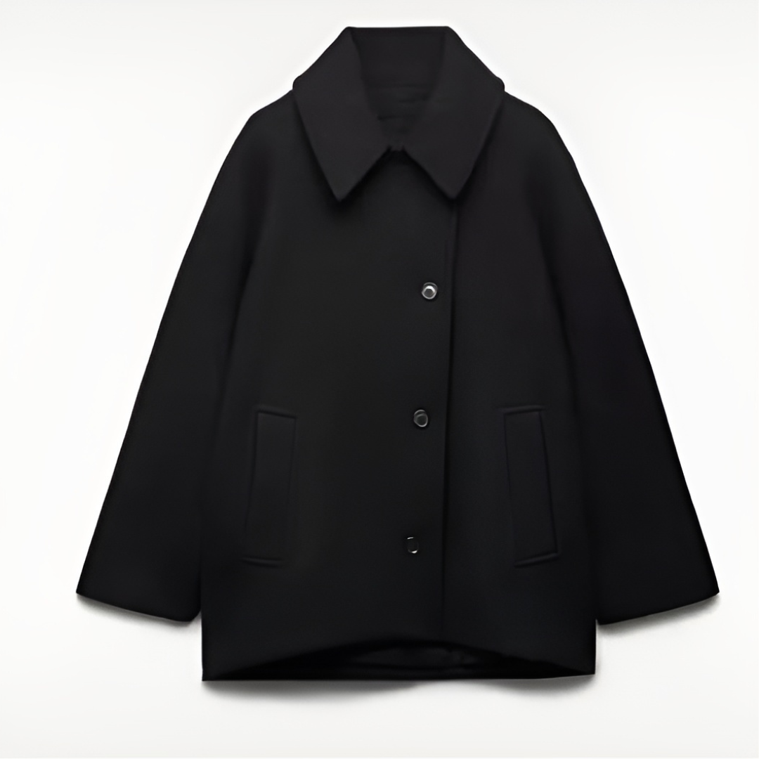 Henriette | Dame Kort Oversized Uldfrakke Med Single-Breasted Lukning