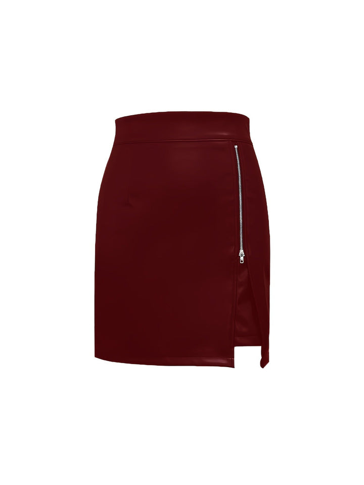 Anja | Dame Leather Miniskirt Med Lynlås Og Asymmetrisk Slids