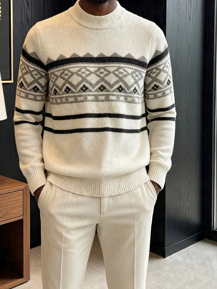 Aksel | Herre Rullekrave Striktrøje Med Fair Isle Jacquardmønster