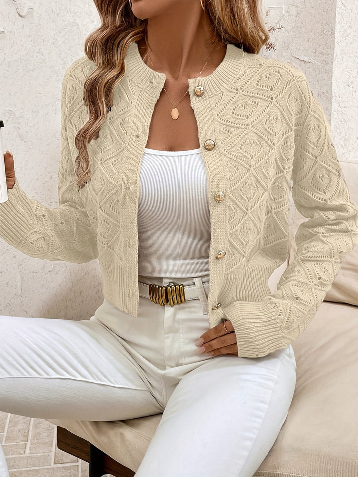 Emilie | Dame Cropped Knit Cardigan Med Rund Hals Og Knaplukning