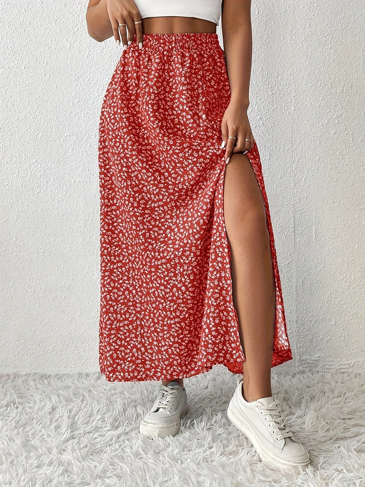 Kirsten | Dame Maxinederdel Med Blomsterprint Og Slids