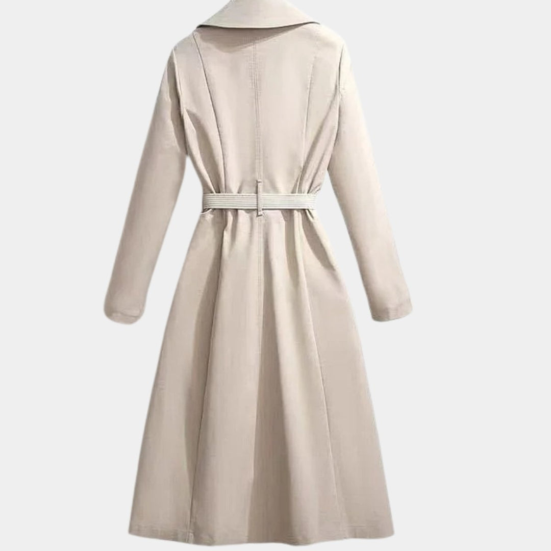Anja | Dame Midi Trenchcoat Med Bælte Og Nedslået Krave