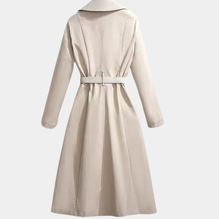 Anja | Dame Midi Trenchcoat Med Bælte Og Nedslået Krave