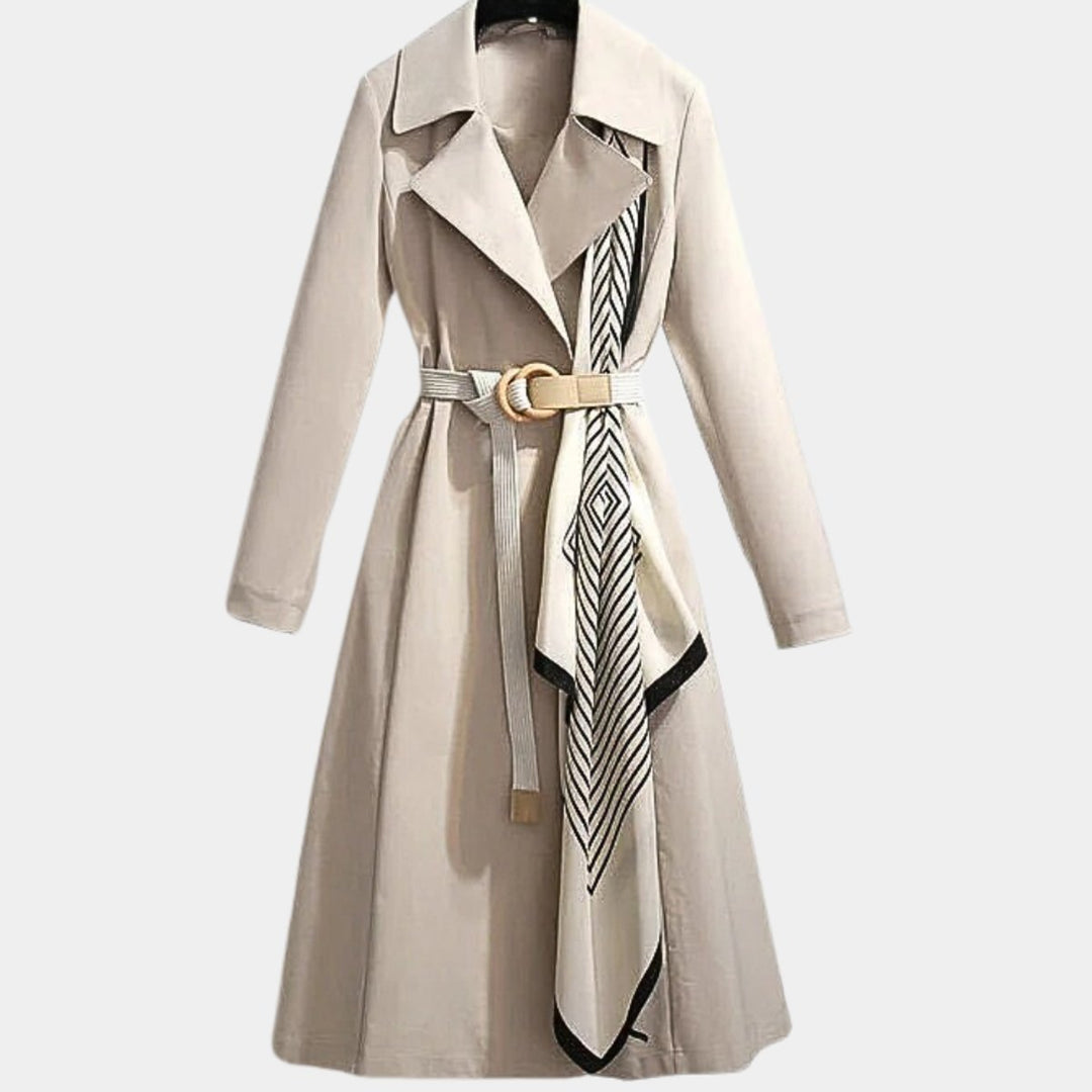 Anja | Dame Midi Trenchcoat Med Bælte Og Nedslået Krave