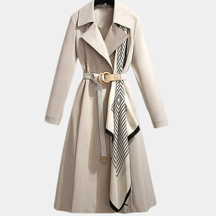 Anja | Dame Midi Trenchcoat Med Bælte Og Nedslået Krave