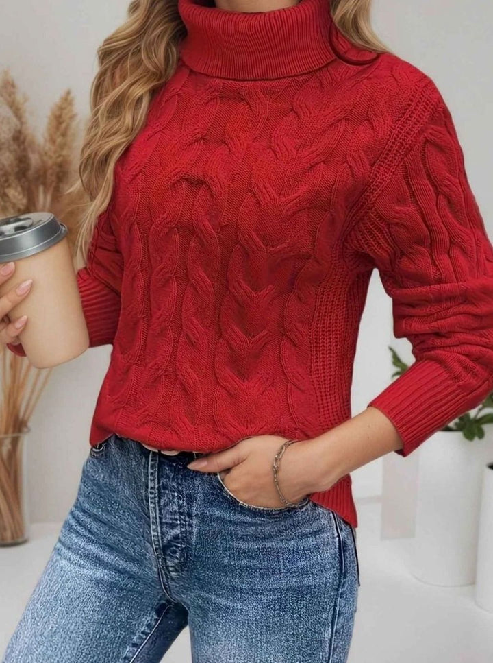 Sofie | Dame Rullekrave Sweater Med Kabelstrik Og Lange Ærmer