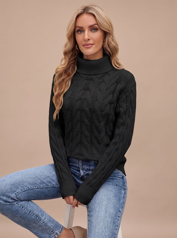 Sofie | Dame Rullekrave Sweater Med Kabelstrik Og Lange Ærmer
