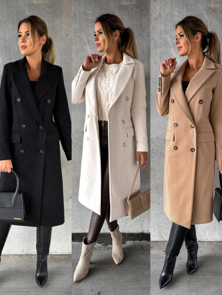 Sofie | Dame Longline Frakke Med Dobbeltknappet Lukning Og Guldknapper
