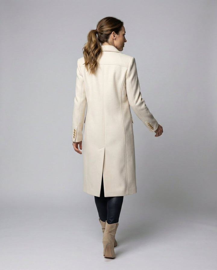 Sofie | Dame Longline Frakke Med Dobbeltknappet Lukning Og Guldknapper
