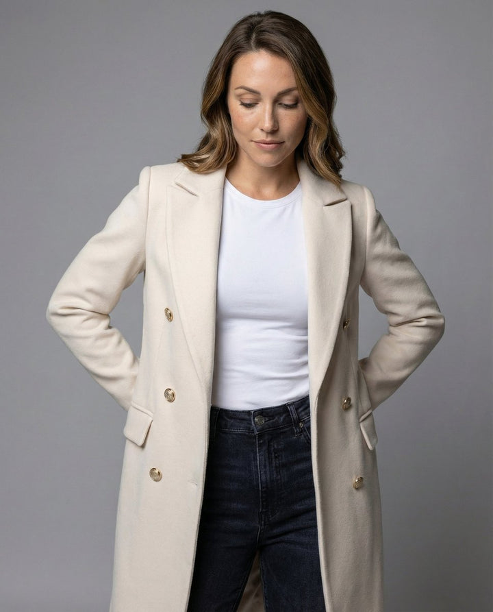 Sofie | Dame Longline Frakke Med Dobbeltknappet Lukning Og Guldknapper