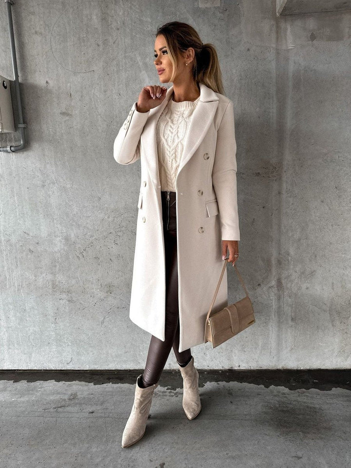 Sofie | Dame Longline Frakke Med Dobbeltknappet Lukning Og Guldknapper