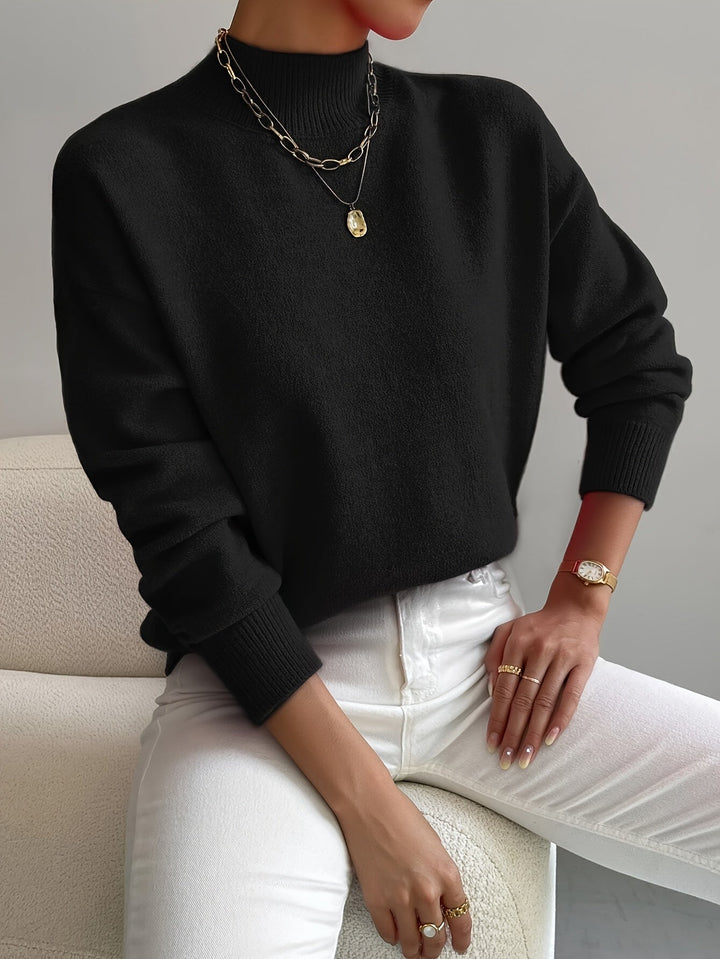 Berit | Dame Strikbluse Med Funnel Neck Og Ribkanter