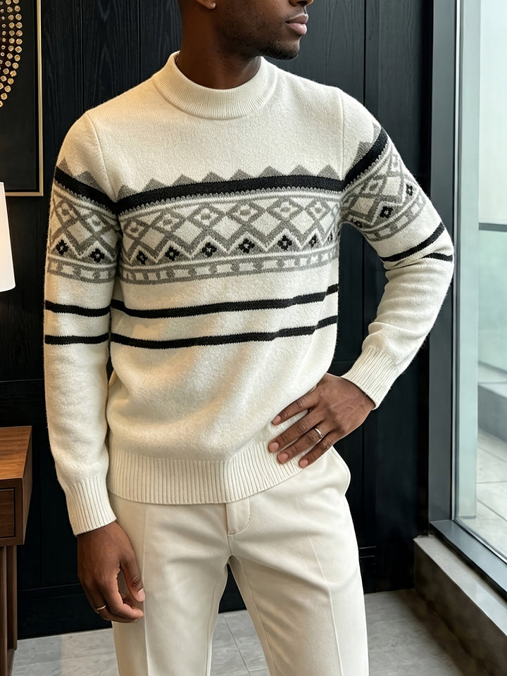 Aksel | Herre Rullekrave Striktrøje Med Fair Isle Jacquardmønster