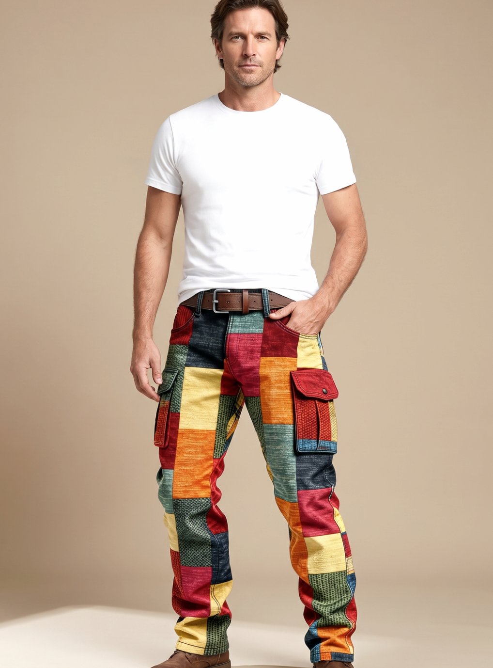 Preben | Herre Relaxed Fit Cargobukser Med Patchwork Og Lommer
