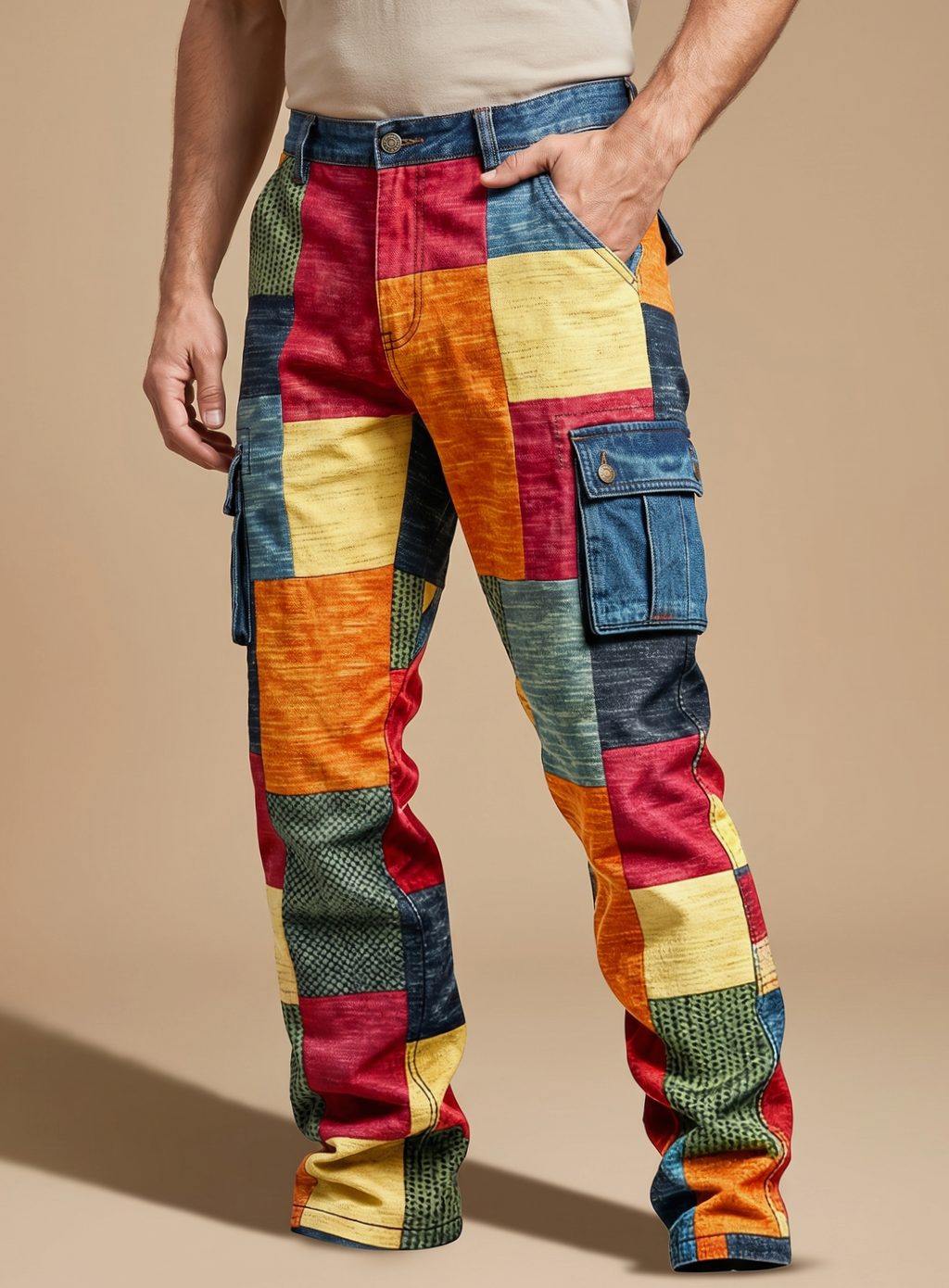Preben | Herre Relaxed Fit Cargobukser Med Patchwork Og Lommer