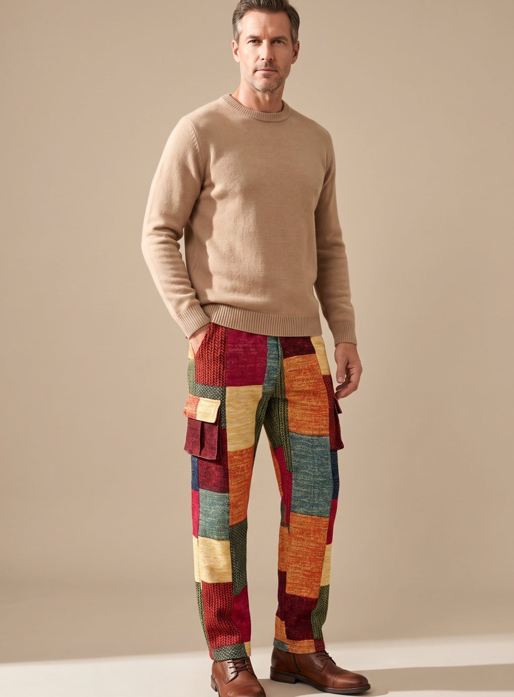Preben | Herre Relaxed Fit Cargobukser Med Patchwork Og Lommer