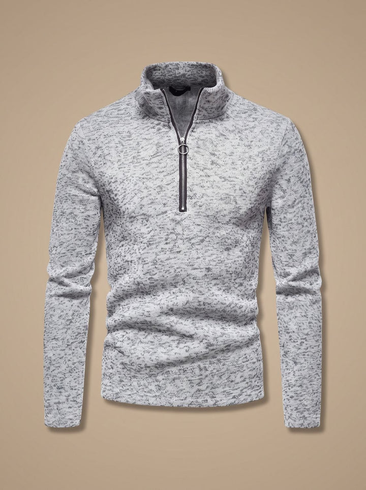 Rasmus | Herre Finstrikket Pullover Med Stående Krave Og Lynlås