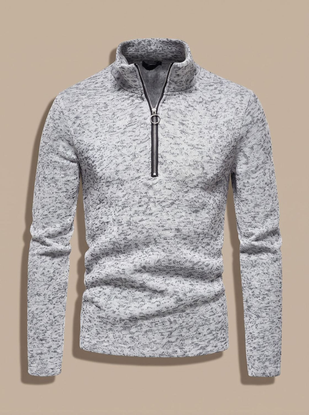 Rasmus | Herre Finstrikket Pullover Med Stående Krave Og Lynlås