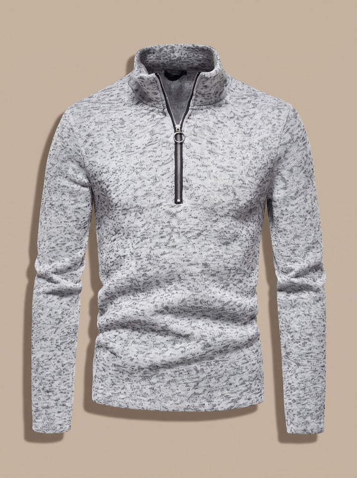 Rasmus | Herre Finstrikket Pullover Med Stående Krave Og Lynlås
