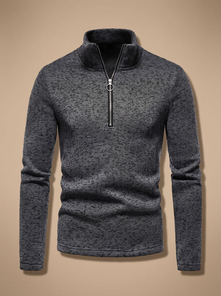 Rasmus | Herre Finstrikket Pullover Med Stående Krave Og Lynlås