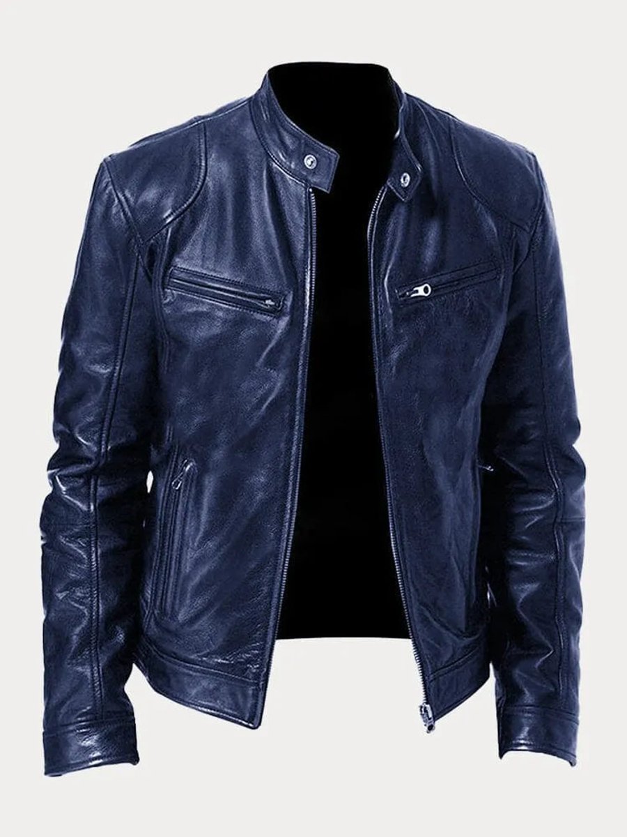 Ole | Herre Quilted Biker Læderjakke Med Lynlås Og Slank Pasform
