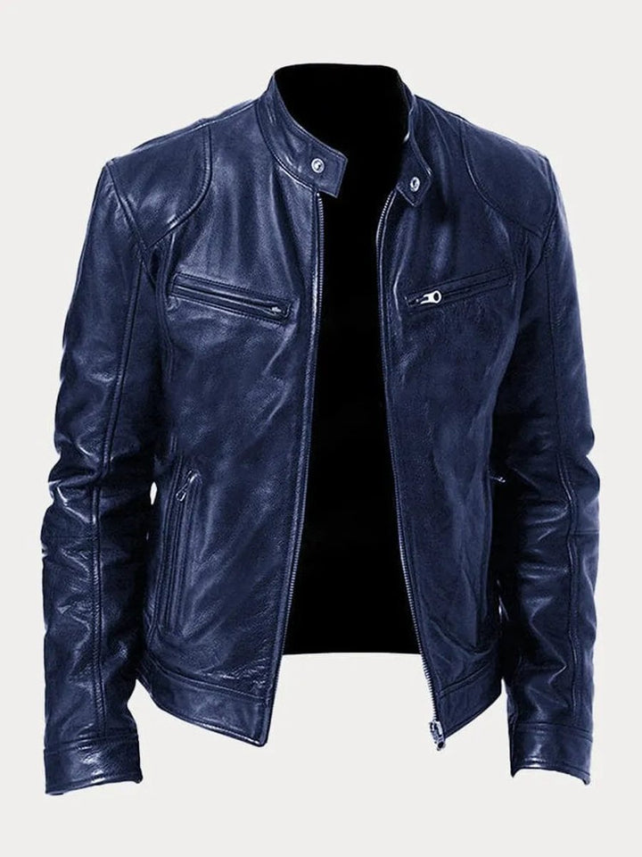 Ole | Herre Quilted Biker Læderjakke Med Lynlås Og Slank Pasform