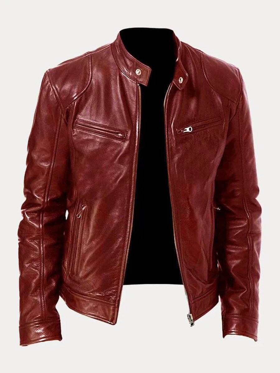 Ole | Herre Quilted Biker Læderjakke Med Lynlås Og Slank Pasform