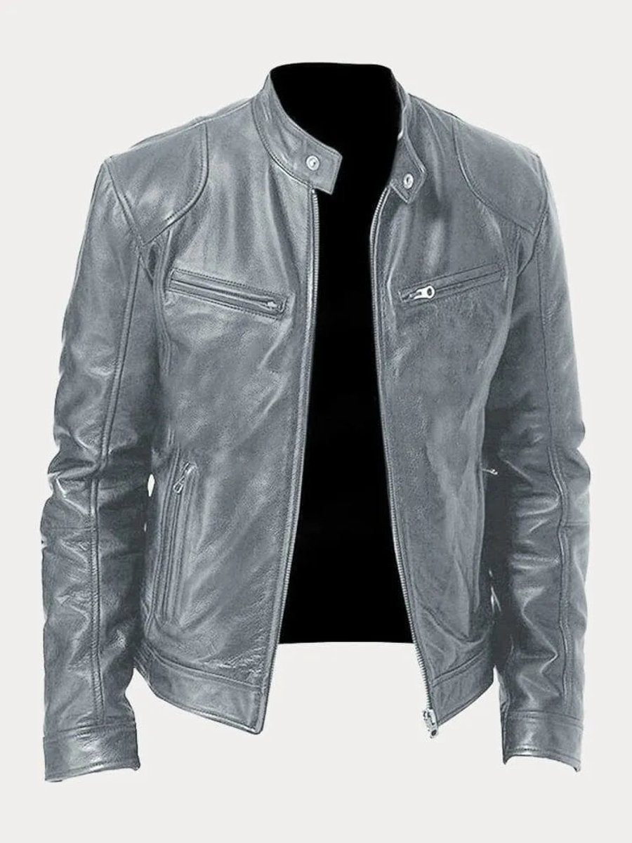 Ole | Herre Quilted Biker Læderjakke Med Lynlås Og Slank Pasform