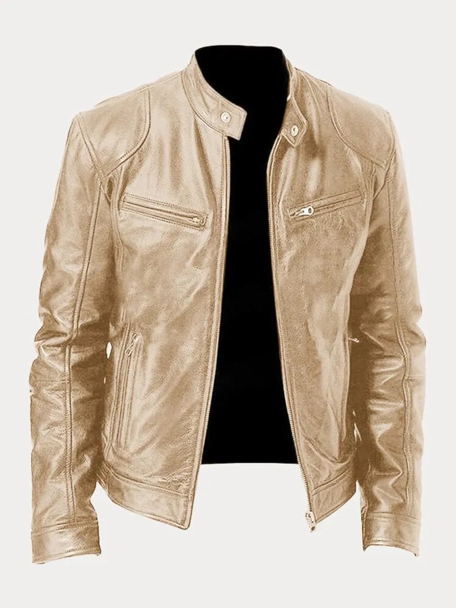 Ole | Herre Quilted Biker Læderjakke Med Lynlås Og Slank Pasform