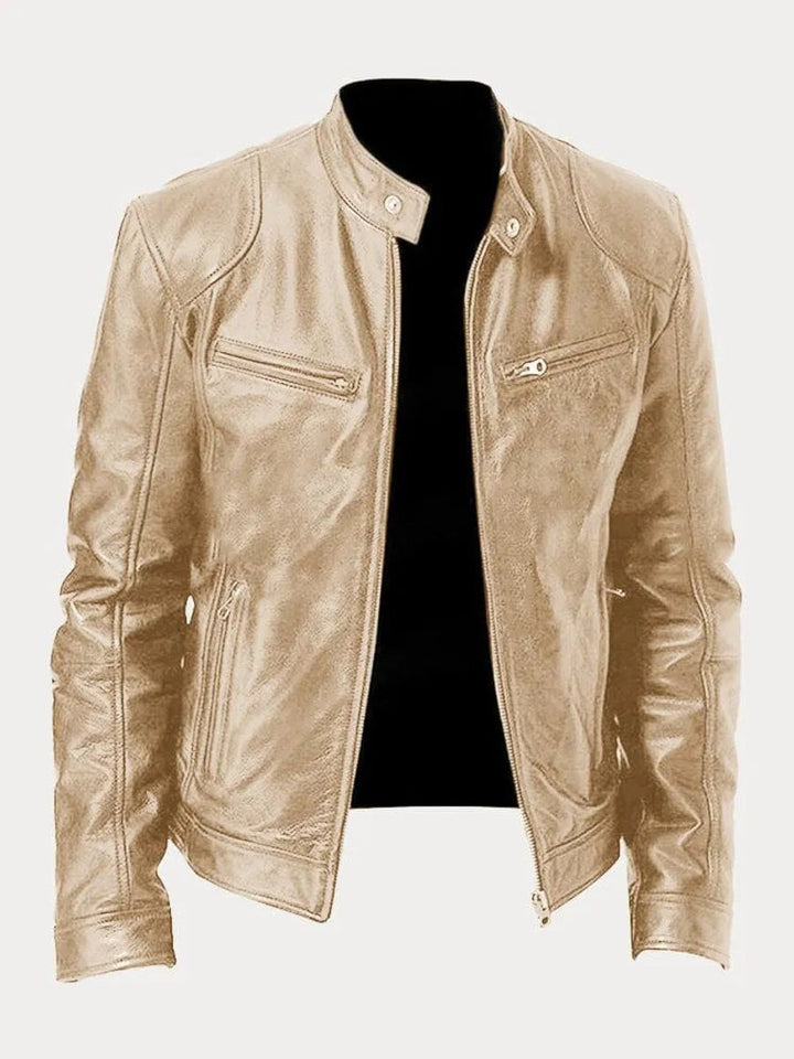 Ole | Herre Quilted Biker Læderjakke Med Lynlås Og Slank Pasform