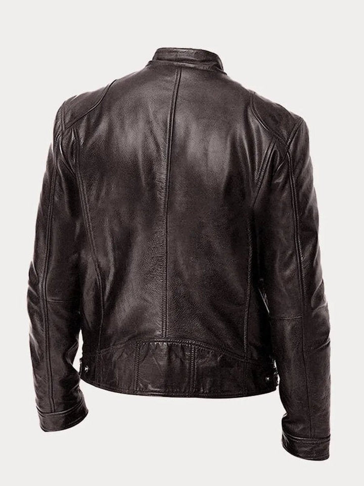 Ole | Herre Quilted Biker Læderjakke Med Lynlås Og Slank Pasform