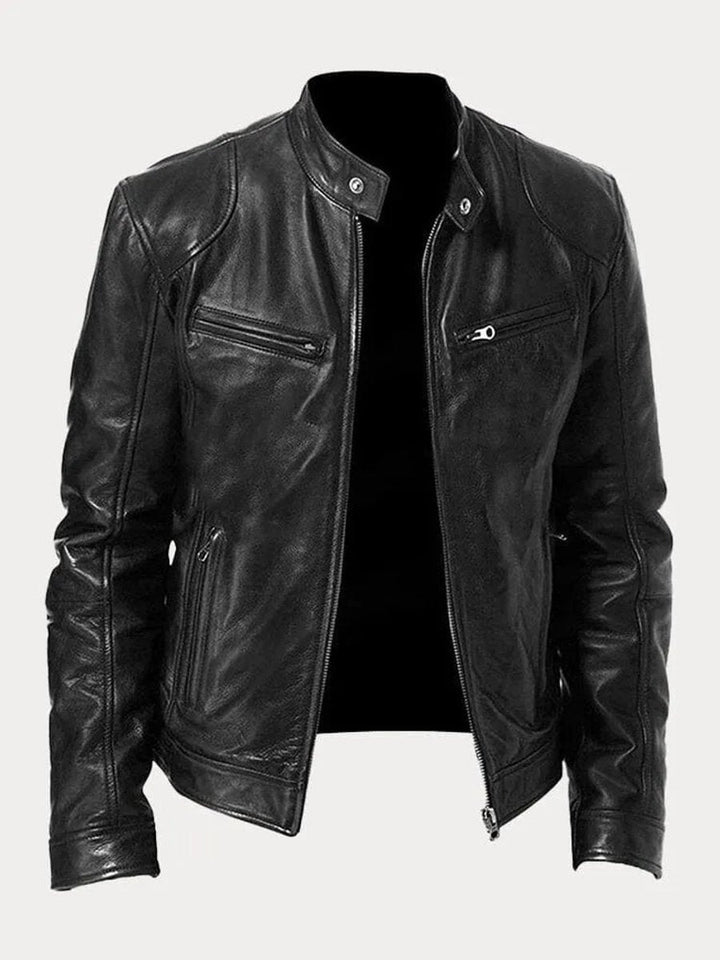 Ole | Herre Quilted Biker Læderjakke Med Lynlås Og Slank Pasform