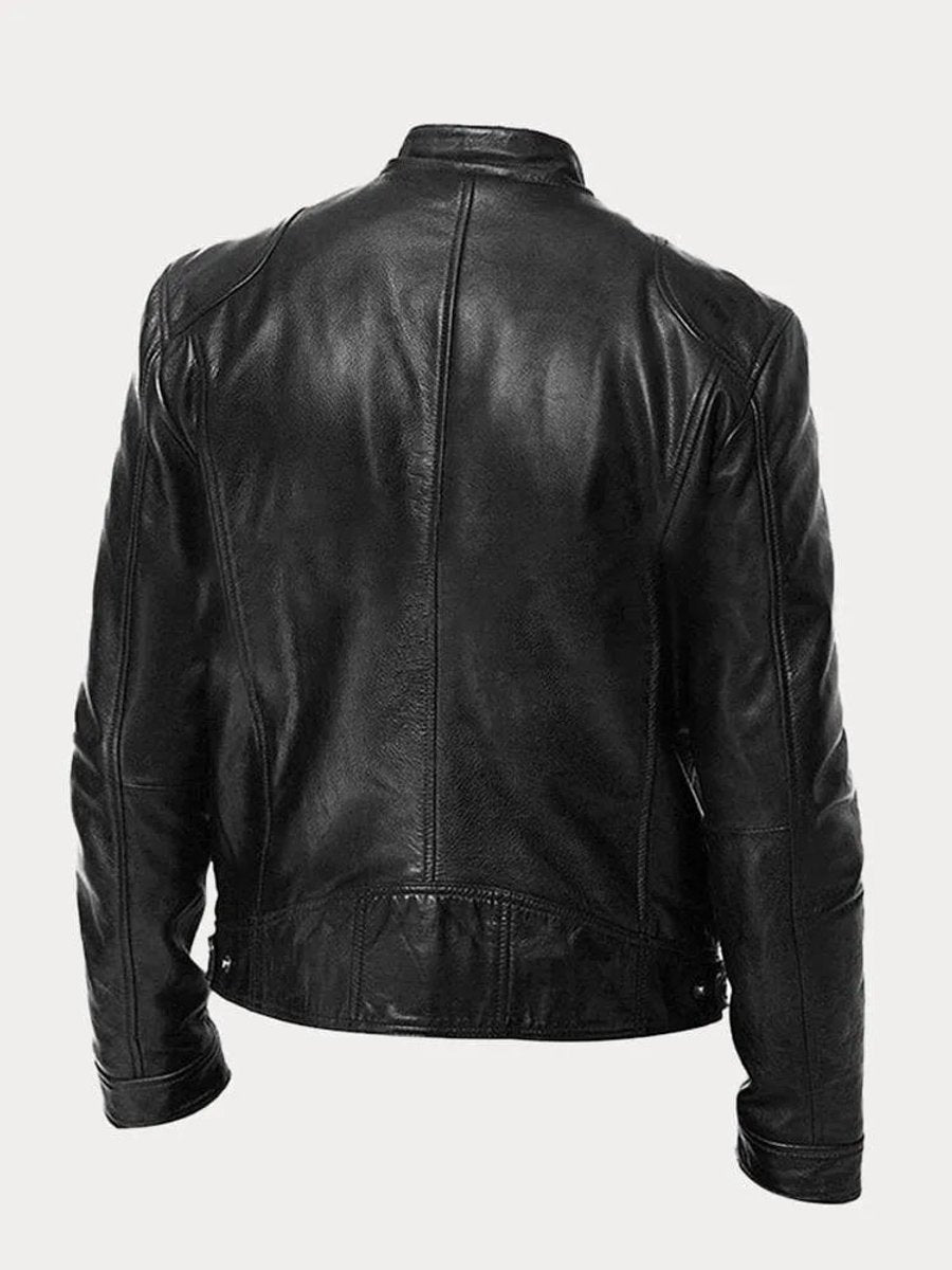 Ole | Herre Quilted Biker Læderjakke Med Lynlås Og Slank Pasform