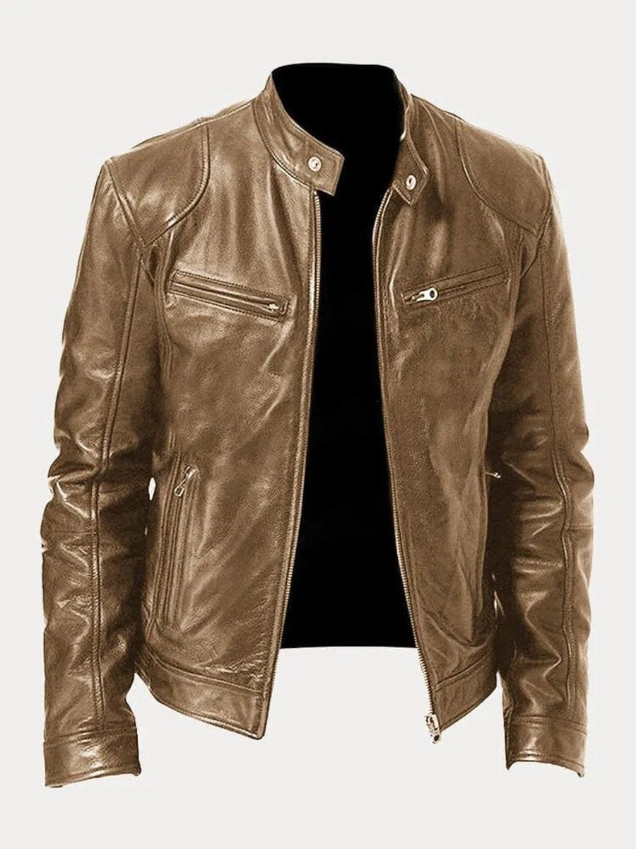 Ole | Herre Quilted Biker Læderjakke Med Lynlås Og Slank Pasform