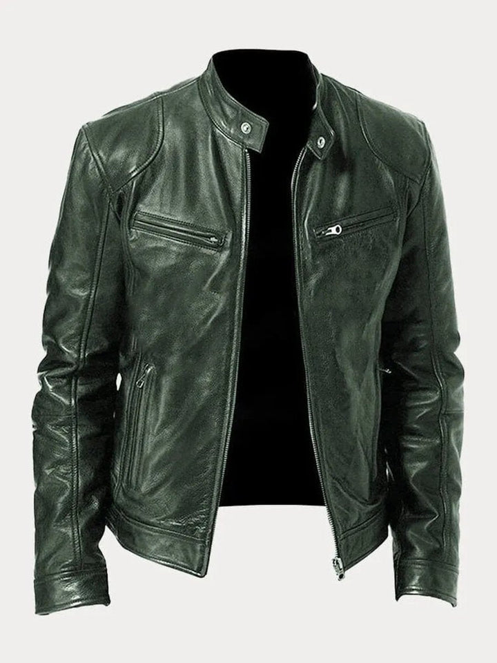 Ole | Herre Quilted Biker Læderjakke Med Lynlås Og Slank Pasform