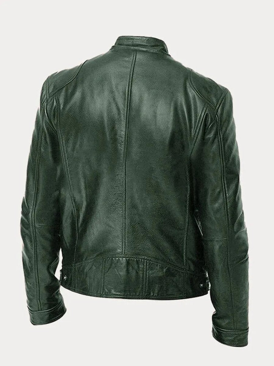 Ole | Herre Quilted Biker Læderjakke Med Lynlås Og Slank Pasform