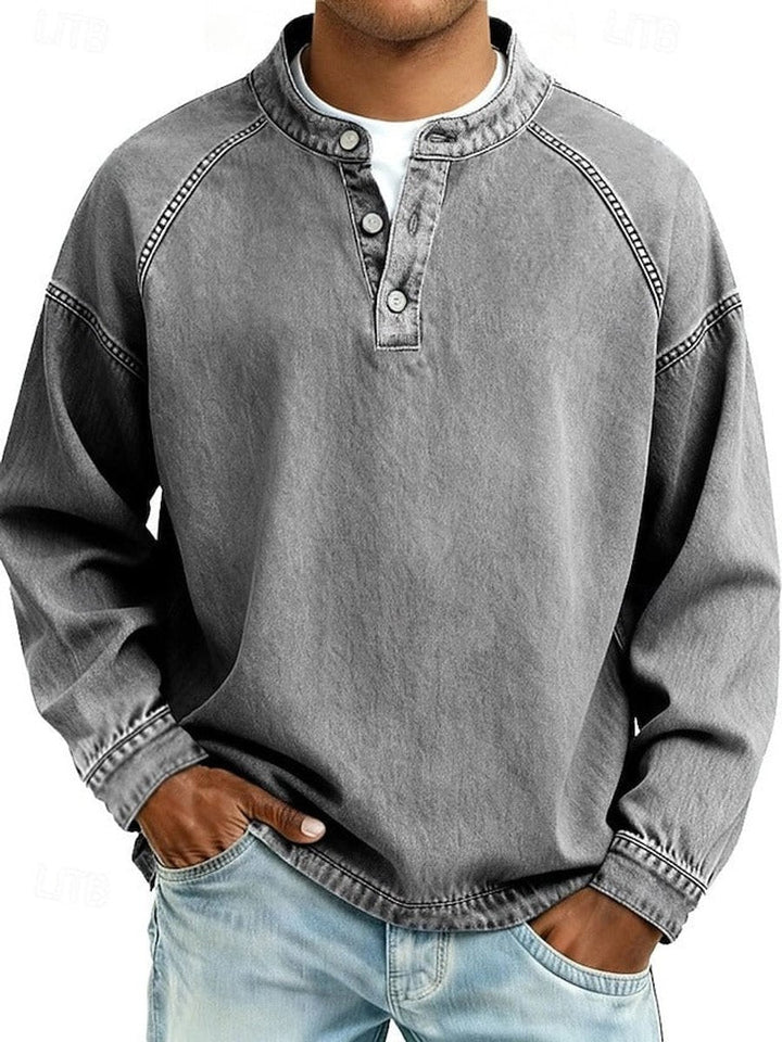 Kristian | Herre Strikket Henley Pullover Med Raglanærmer Og Vasket Finish