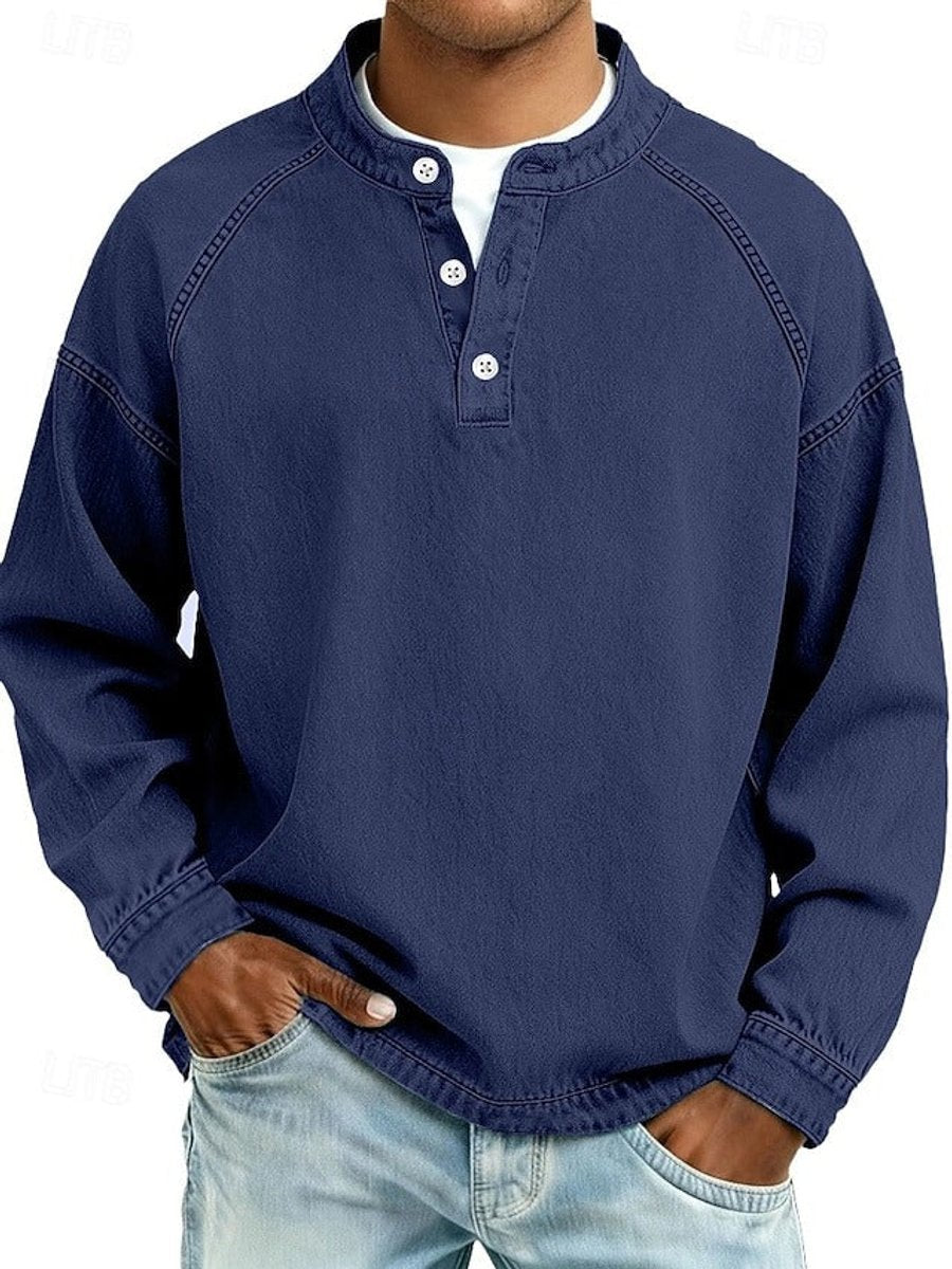 Kristian | Herre Strikket Henley Pullover Med Raglanærmer Og Vasket Finish