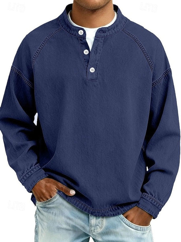 Kristian | Herre Strikket Henley Pullover Med Raglanærmer Og Vasket Finish