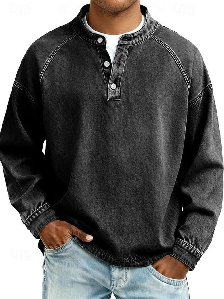 Kristian | Herre Strikket Henley Pullover Med Raglanærmer Og Vasket Finish