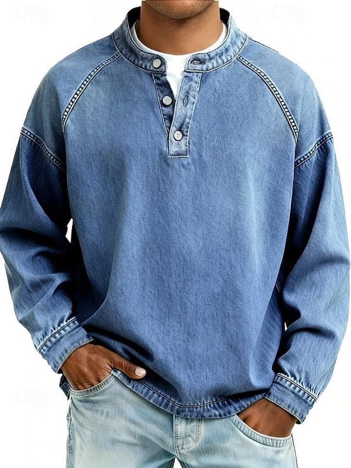 Kristian | Herre Strikket Henley Pullover Med Raglanærmer Og Vasket Finish