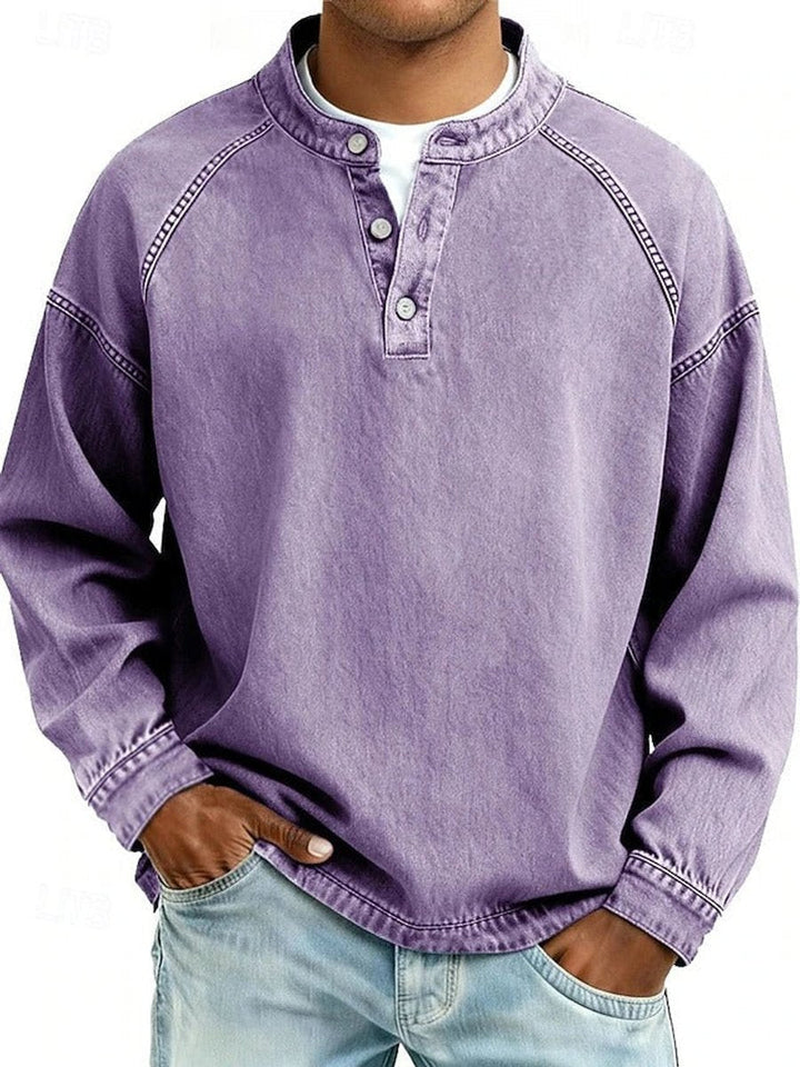 Kristian | Herre Strikket Henley Pullover Med Raglanærmer Og Vasket Finish