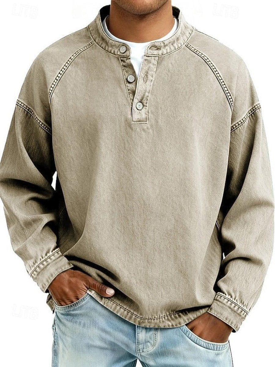 Kristian | Herre Strikket Henley Pullover Med Raglanærmer Og Vasket Finish